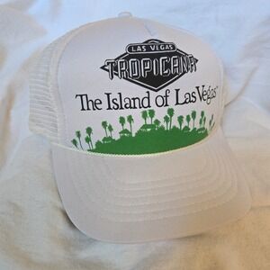 VTG Tropicana Las Vegas Hat OS White Green Island Mesh Trucker Snapback USA EUC